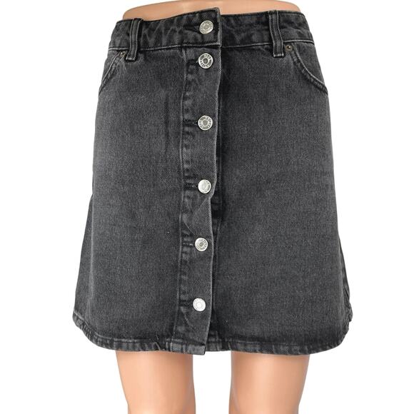 ASOS Design Women's Black Wash Button Down Mini A-line Denim Jeans Skirts Size 8 - Picture 1 of 5